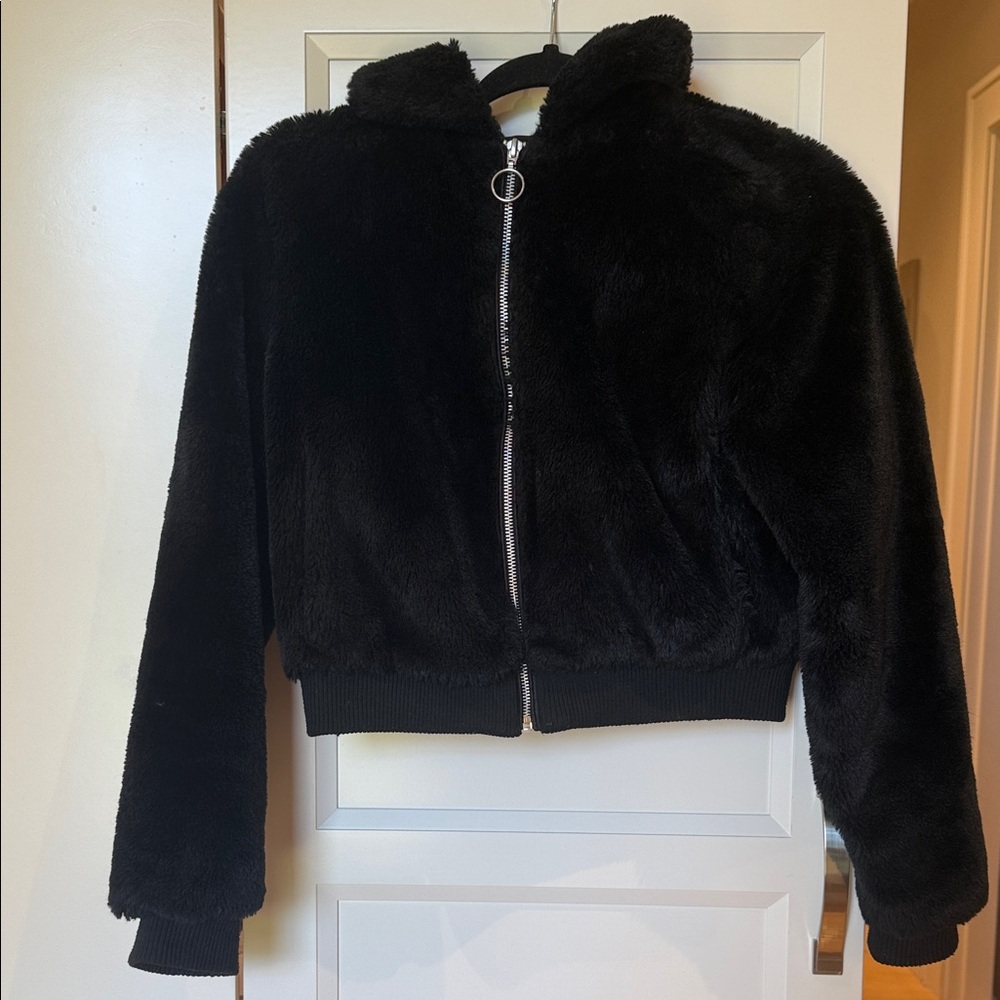 Black Faux Fur Hooded Jacket(Ships from OR)